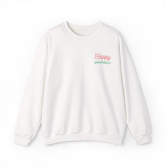 Crewneck Sweatshirt — 'Happy Paw-lidays' Cute Pet Holiday Graphic