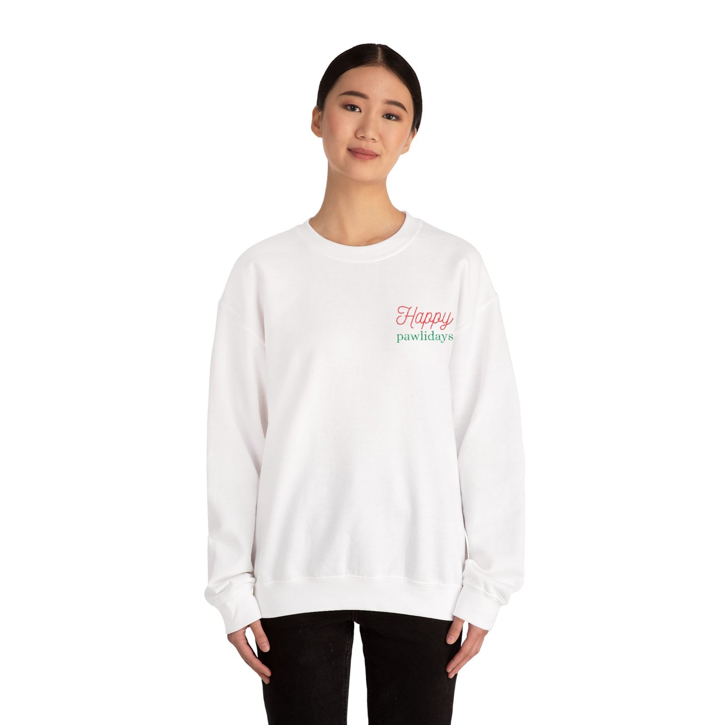Crewneck Sweatshirt — 'Happy Paw-lidays' Cute Pet Holiday Graphic