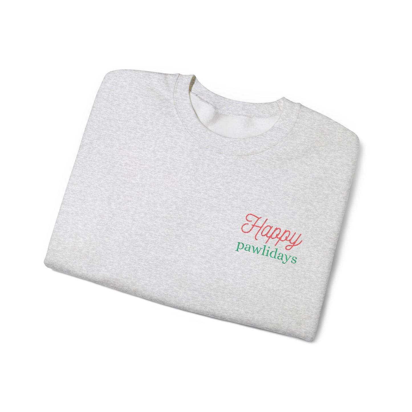 Crewneck Sweatshirt — 'Happy Paw-lidays' Cute Pet Holiday Graphic