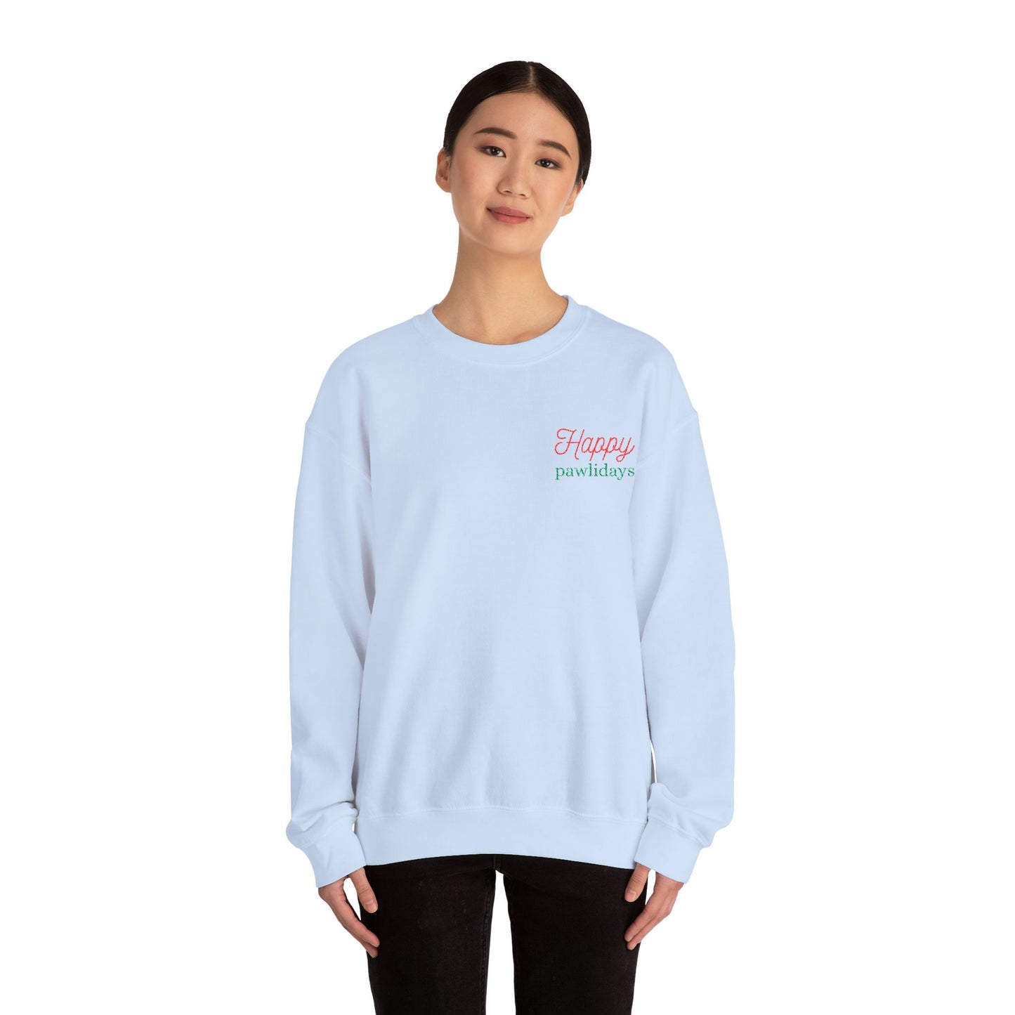 Crewneck Sweatshirt — 'Happy Paw-lidays' Cute Pet Holiday Graphic