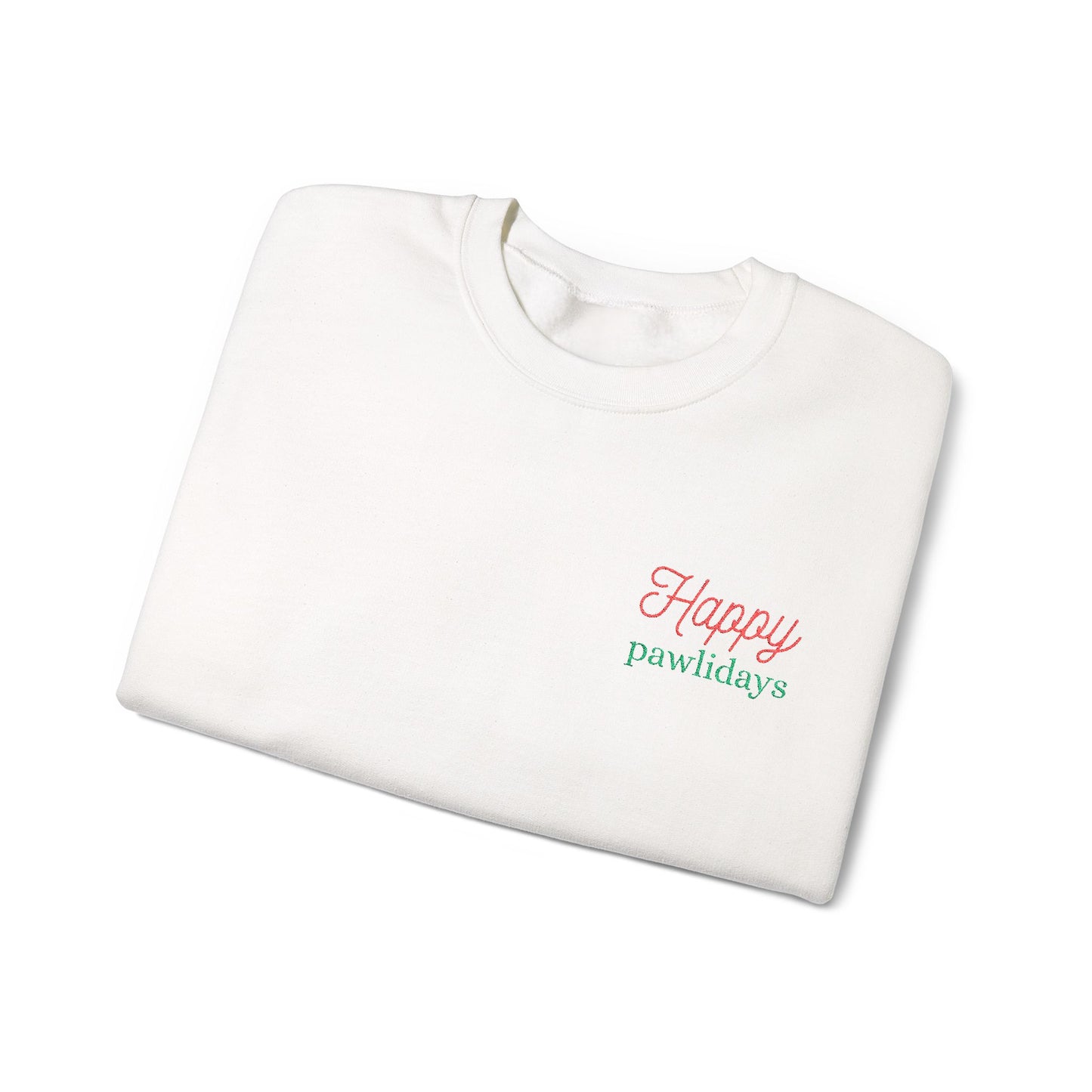 Crewneck Sweatshirt — 'Happy Paw-lidays' Cute Pet Holiday Graphic